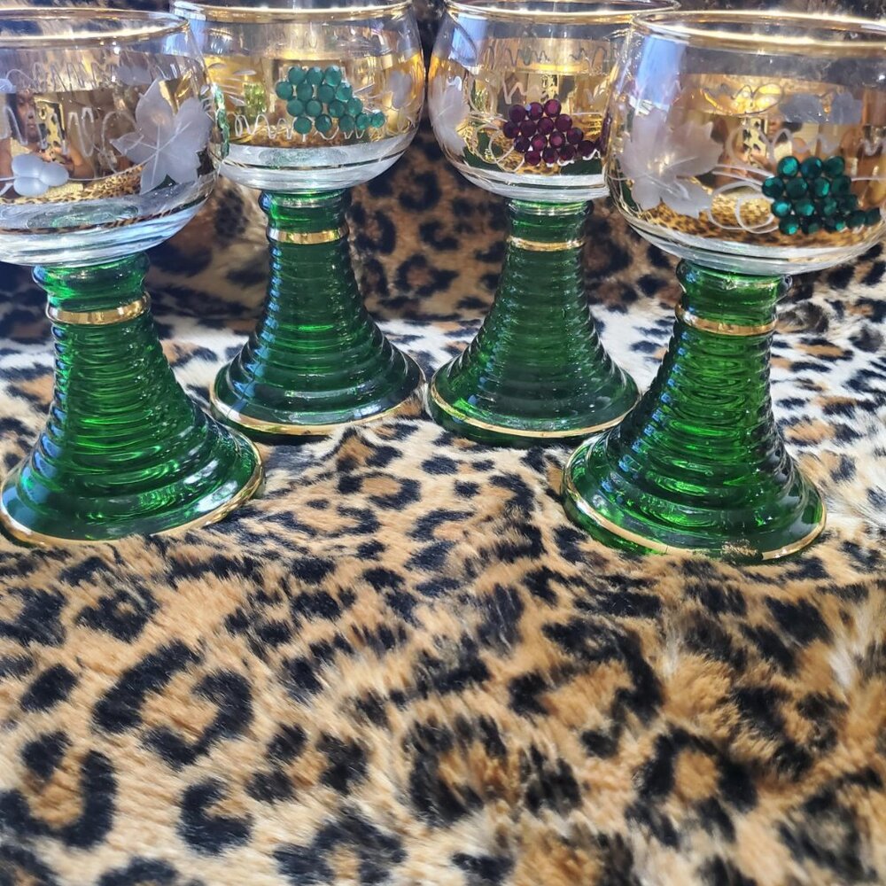 Vintage German Ribbed Hollow Stem Roemer Wine Glass Bacchus (SET OF 4)